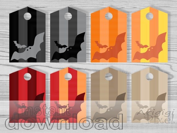 Printable Halloween Gift Tags, striped, bats, hang tags ,multi colored, PNG, PDF file, instant download, halloween printables Il_570xn