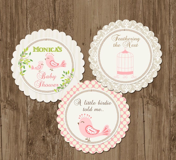 Little Bird Baby & Mama Shower Party Rounds Cupcake Toppers- Printable Il_570xn