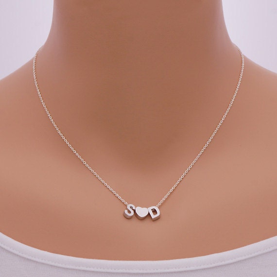 Couple Initial Necklace TWO letters Sterling Silver by CreBijoux