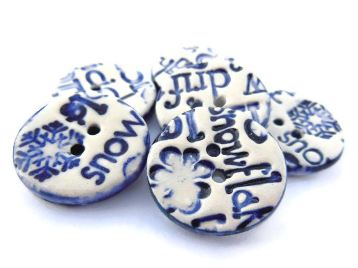 Navy Blue Christmas Phrase Buttons, Winter Words Buttons, Handmade Ceramic Buttons, Let It Snow, Holiday Buttons, Jumpers, Card Making - ThisOnesMineDesigns