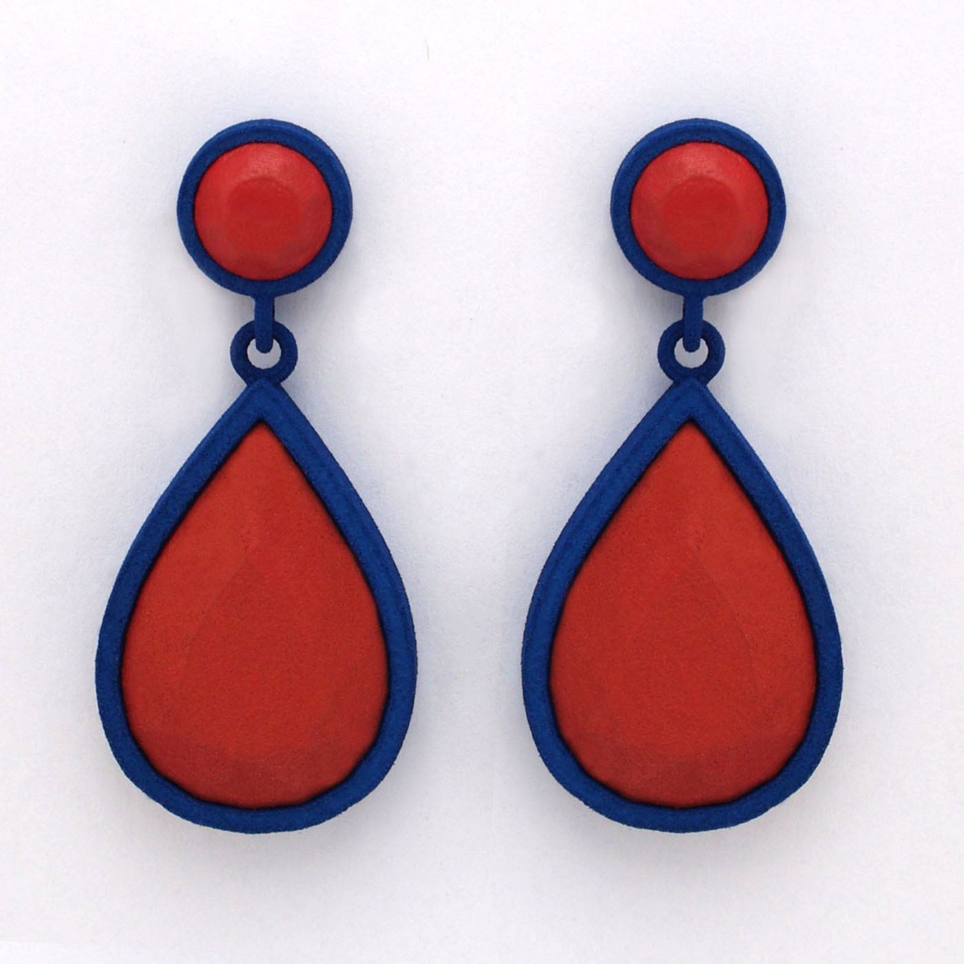 Pear Shaped Dangle Earrings in Blue/Red - halfcraftstudio Pear Shaped Dangle Earrings in Blue/Red - halfcraftstudio