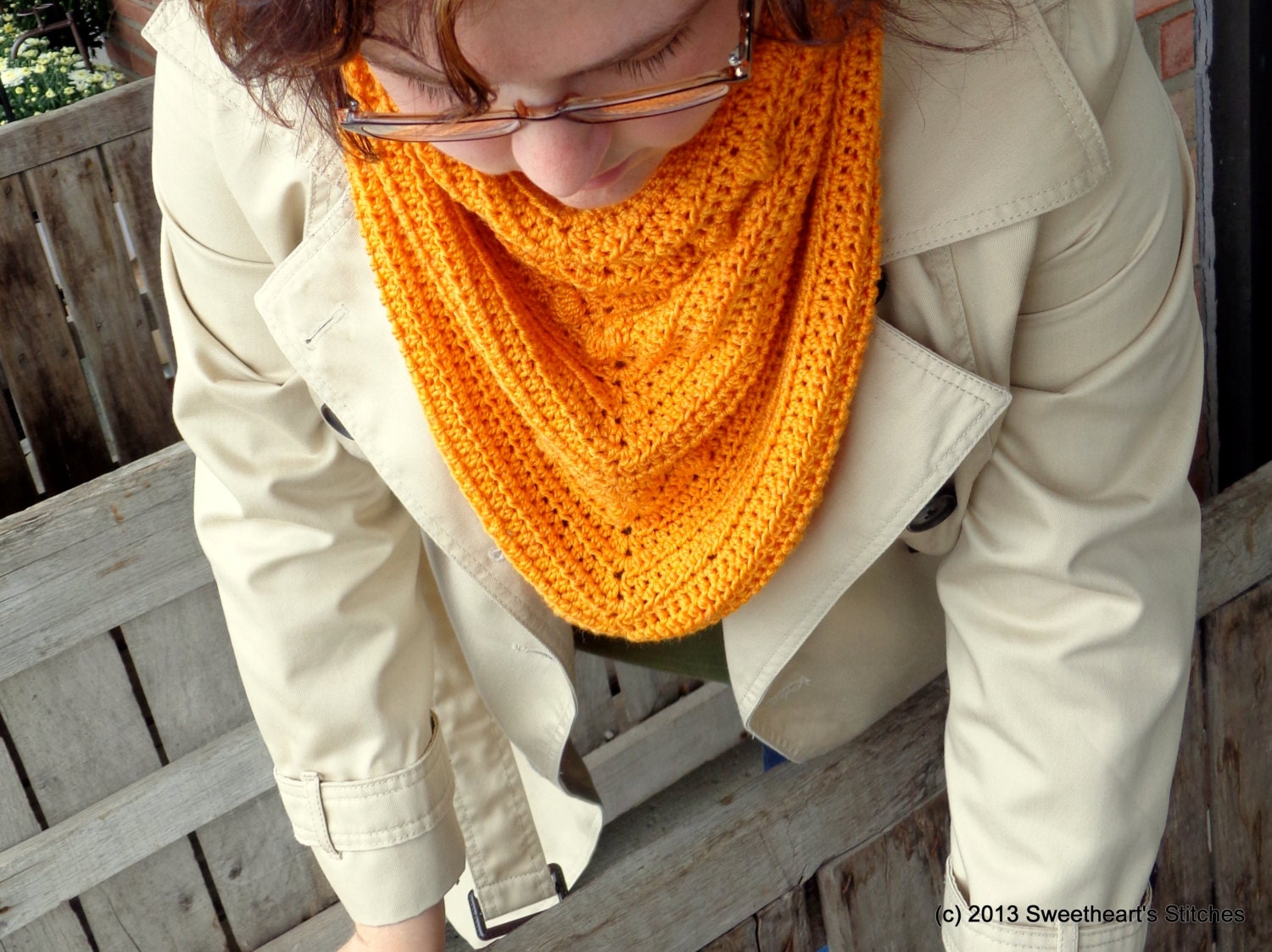 Hand Crochet Pumpkin Orange Scarf, Textured Triangle Shawlette, Fall Fashion, Autumn Women's Accessories - SweetheartsStitches
