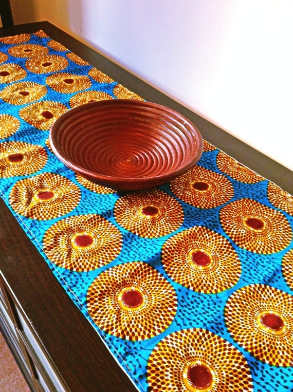 Royal blue African print table runner