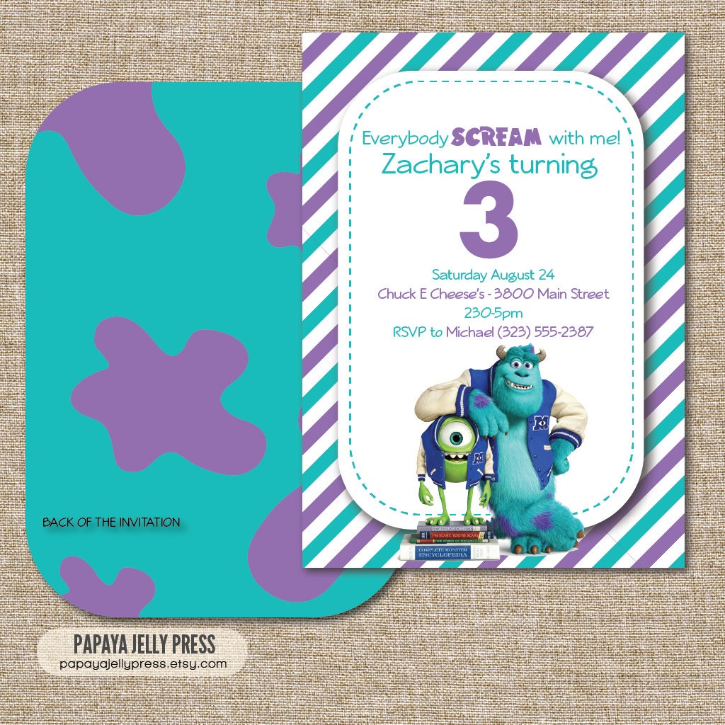 Monsters University Birthday Invitation - Sully and Mike Wazowski (Double Sided Invitation) Il_570xn