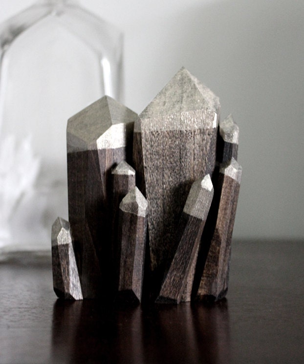 Handmade Faceted Wood Quartz Crystal Point Sculpture - stoneandviolet