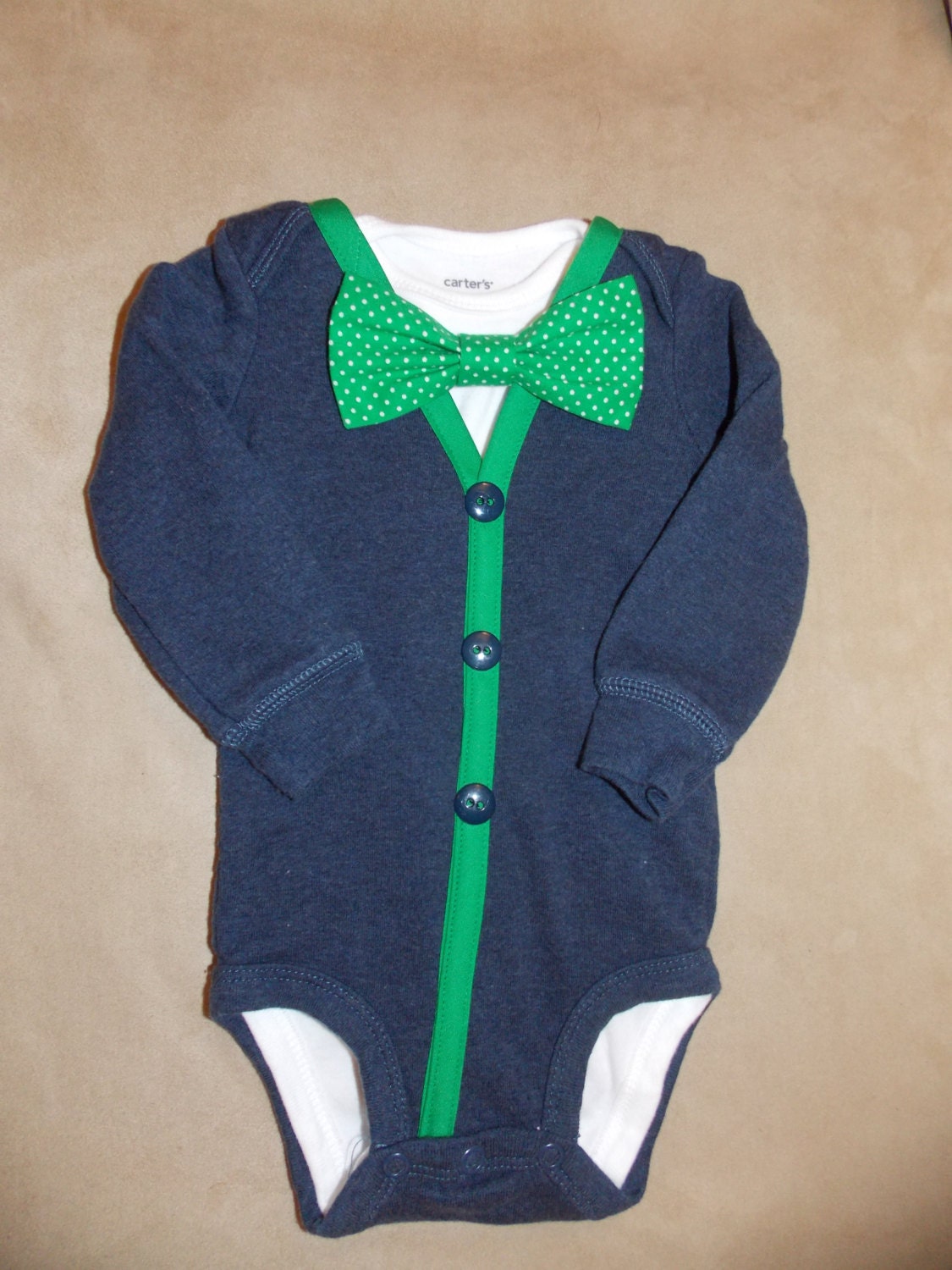 Navy Blue Baby Boy Cardigan Bodysuit with Your by LinzyDawnDesigns