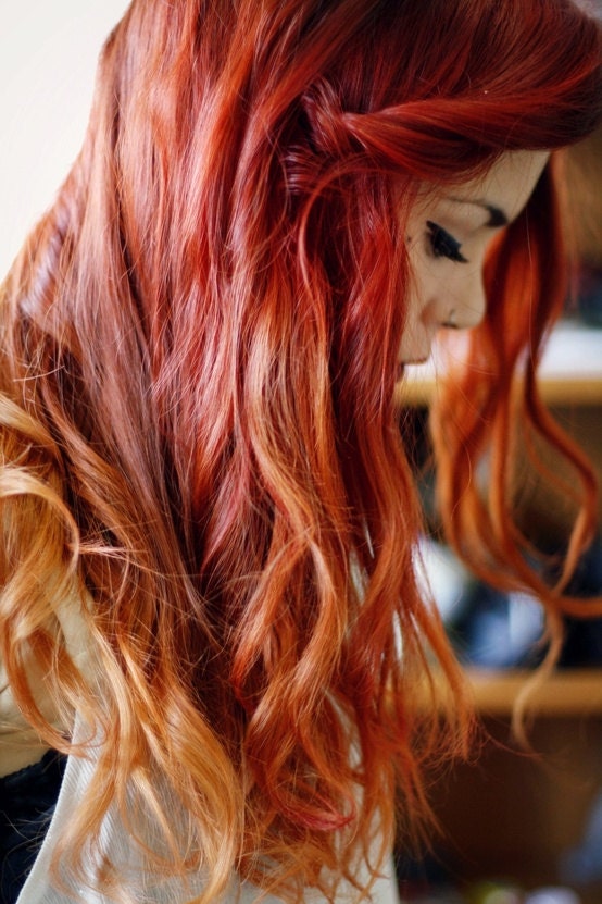 Red Orange Fire Ombre Hair Extensions (U CHOOSE LENGTH) Layered Cosplay Lolita Anime Manic Panic - CustomHairExtensions