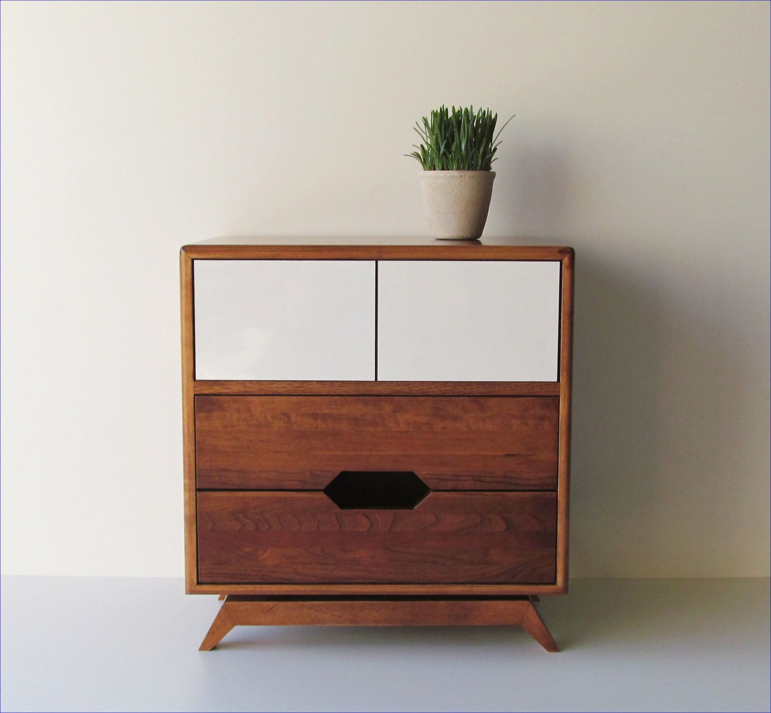 Mid-Century Style Bedside Table Made From Reclaimed Wood With Hidden Compartment and Push-To-Open Doors - TheOffWhiteDog