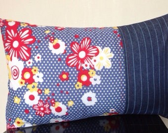 Decorative Pillow Vintage Fabric Blue Cushion Cover Denim Striped