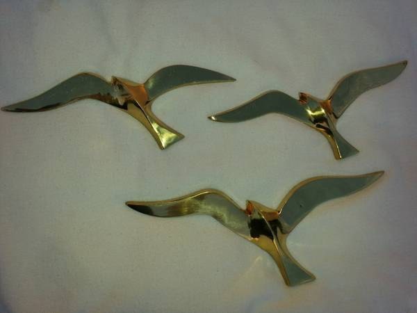 Vintage Solid Brass Seagulls Wall Art 3 Piece Set - Digsmodern