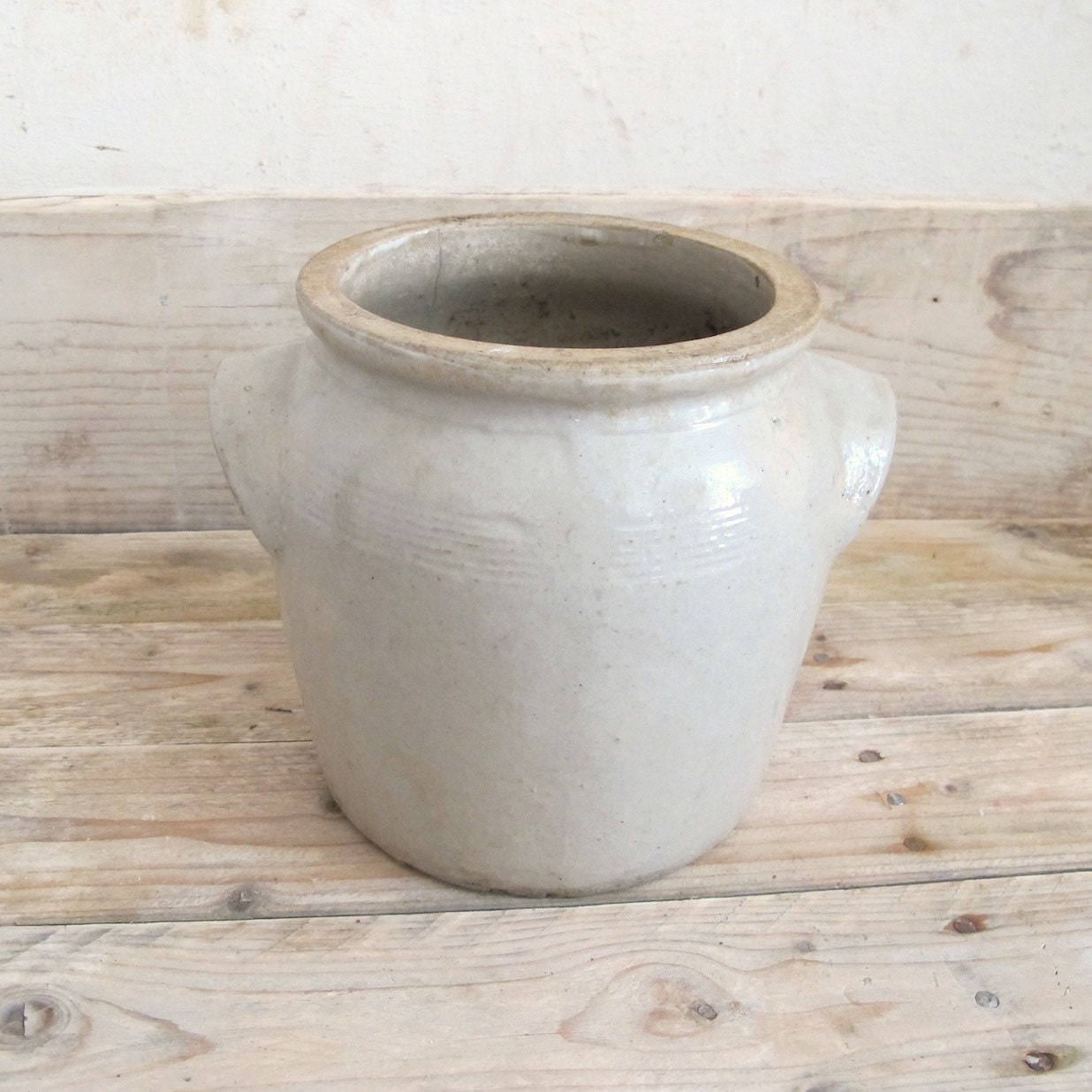 Antique French glazed confit pot vintage pottery, country cottage, earthware, stoneware - MaisonW