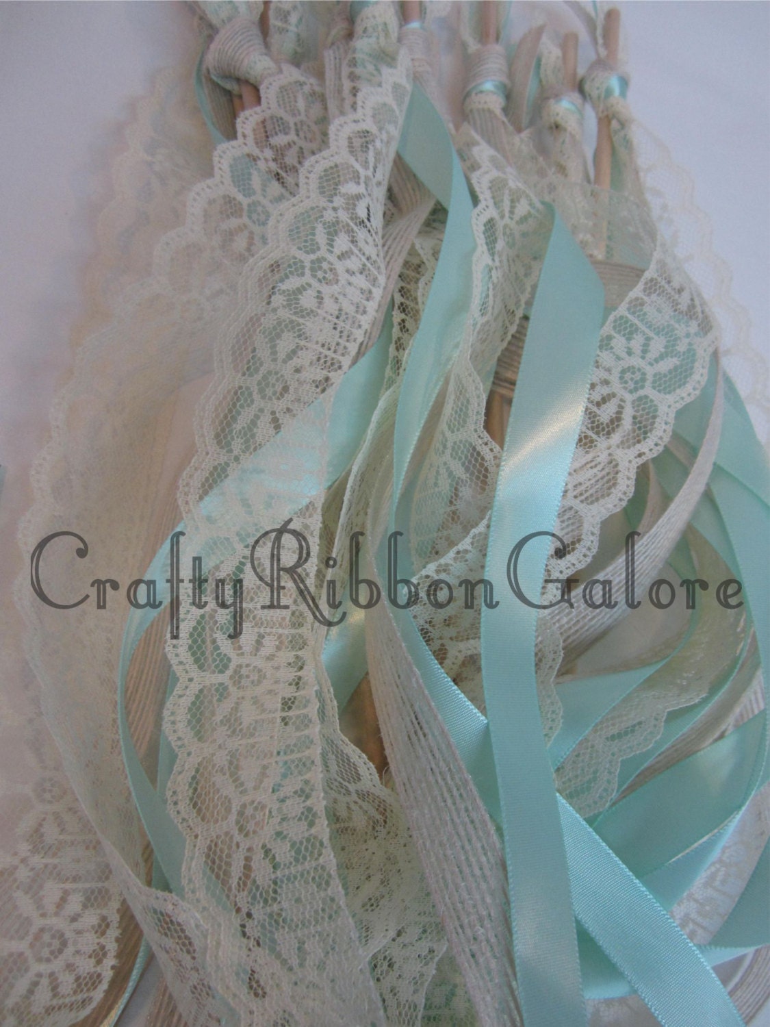Aqua Wedding Wands 125 Quadruple streamers NO bells. Ribbons and/or lace your choice of colors. Il_570xn