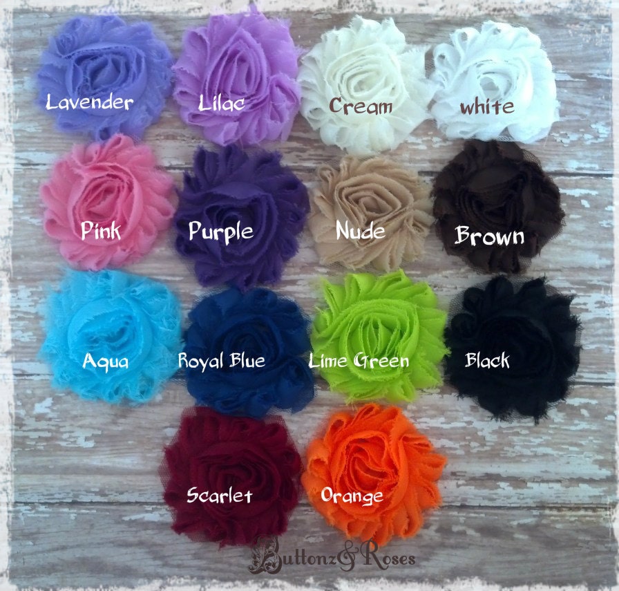 Shabby Chiffon fabric Flowers rosettes Vintage frayed look embellishments Your color choices of 3 rosettes
