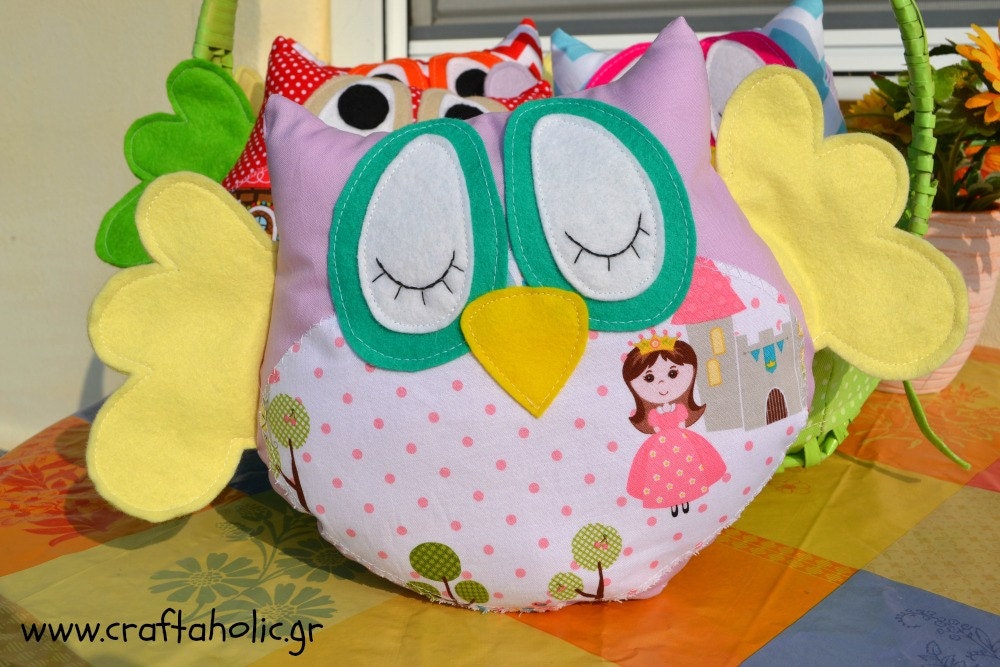 Fabric owl pillow, owl plush, owl softie - owl themed party - Ready to ship - CraftaholicShop