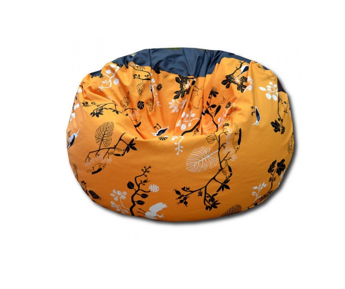 Orange-grey multifunctional beanbag chair cover with little birds - sinaigabi