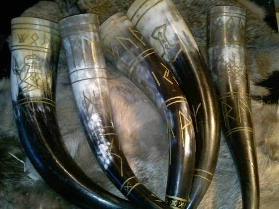 Custom engaved viking drinking horns by NordicRavens on Etsy