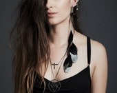 The "Carrion" Spiked Ear Cuff - Oxidized Silver Tone metal with Silver dipped Goose Feathers - iheartnorwegianwood