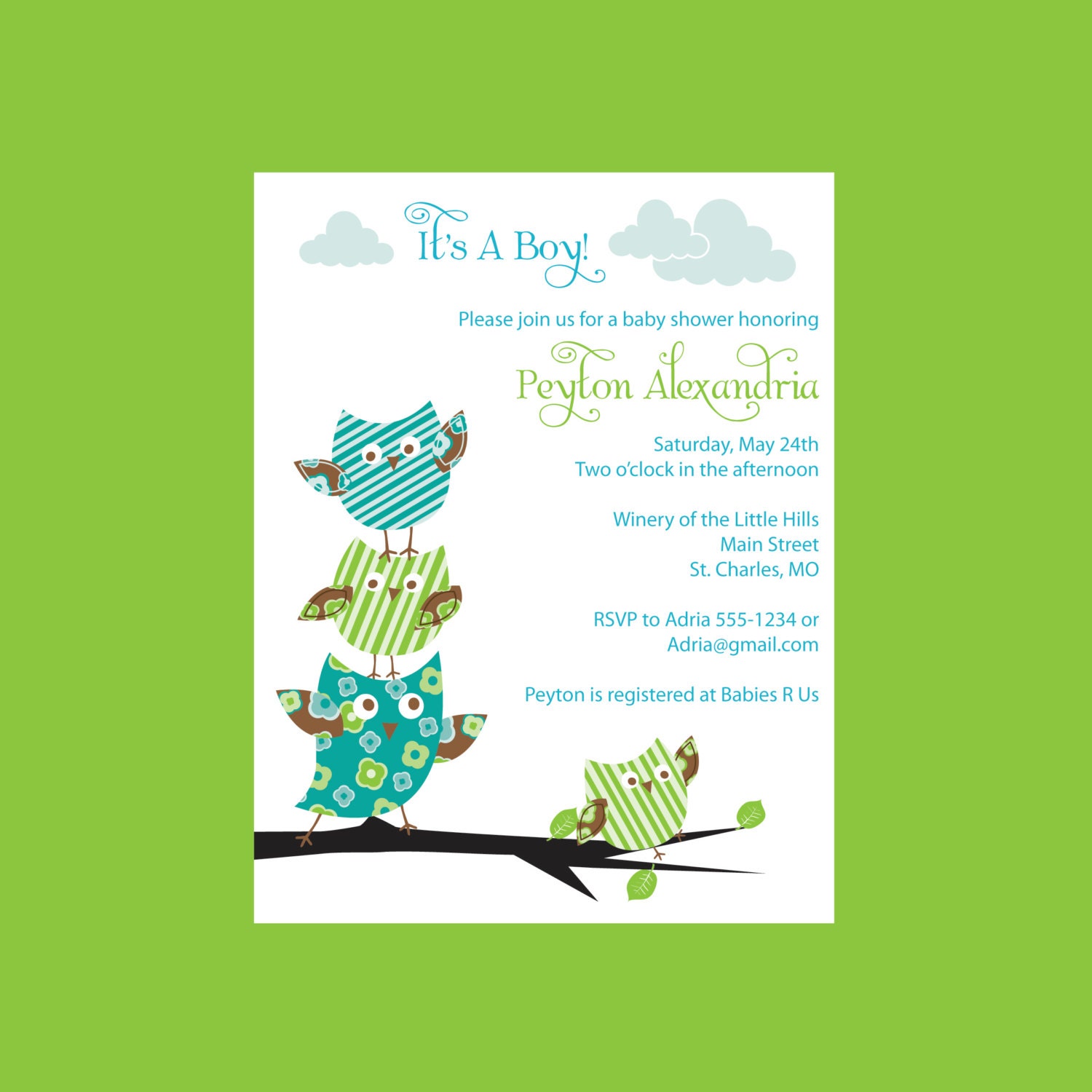 Blue Owl Baby shower invitation Boy baby shower invitation (set of 10) Il_570xn