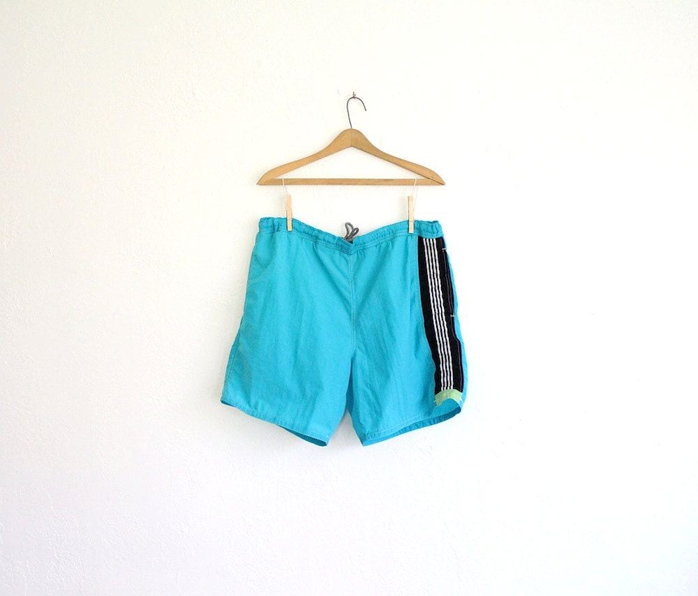 Items similar to SALE Vintage 80s Men's Bright Blue Striped Swim Trunks // Beach Swimsuit