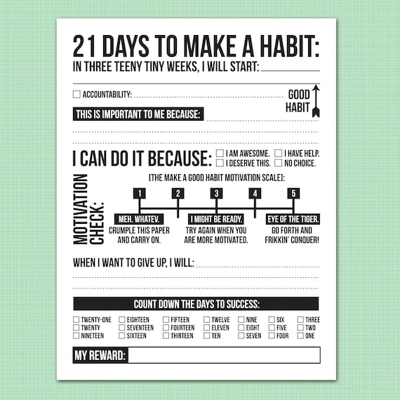 21 days to make a good habit: printable pdf sheet by microdesign