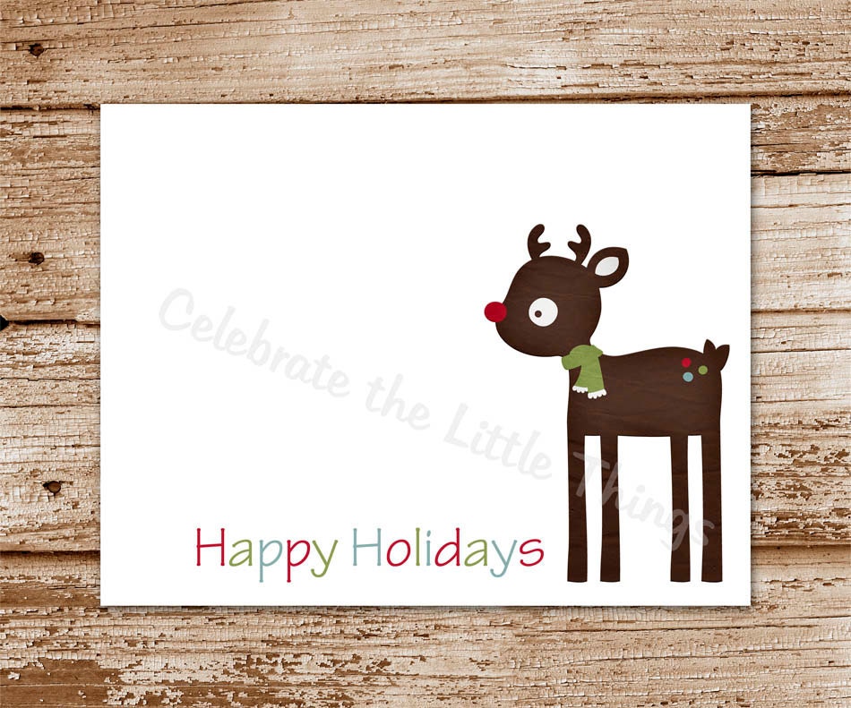 Set of 8 / Christmas Reindeer Cards / Note Cards / Personalized / Rudolph Inspired / Greeting Cards Il_570xn