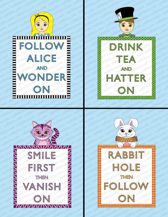 All 4 Alice in Wonderland Illustration Digital Download Print for Parties Party Decor Baby Shower Etc. Alice Keep Calm and Carry On Il_570xn