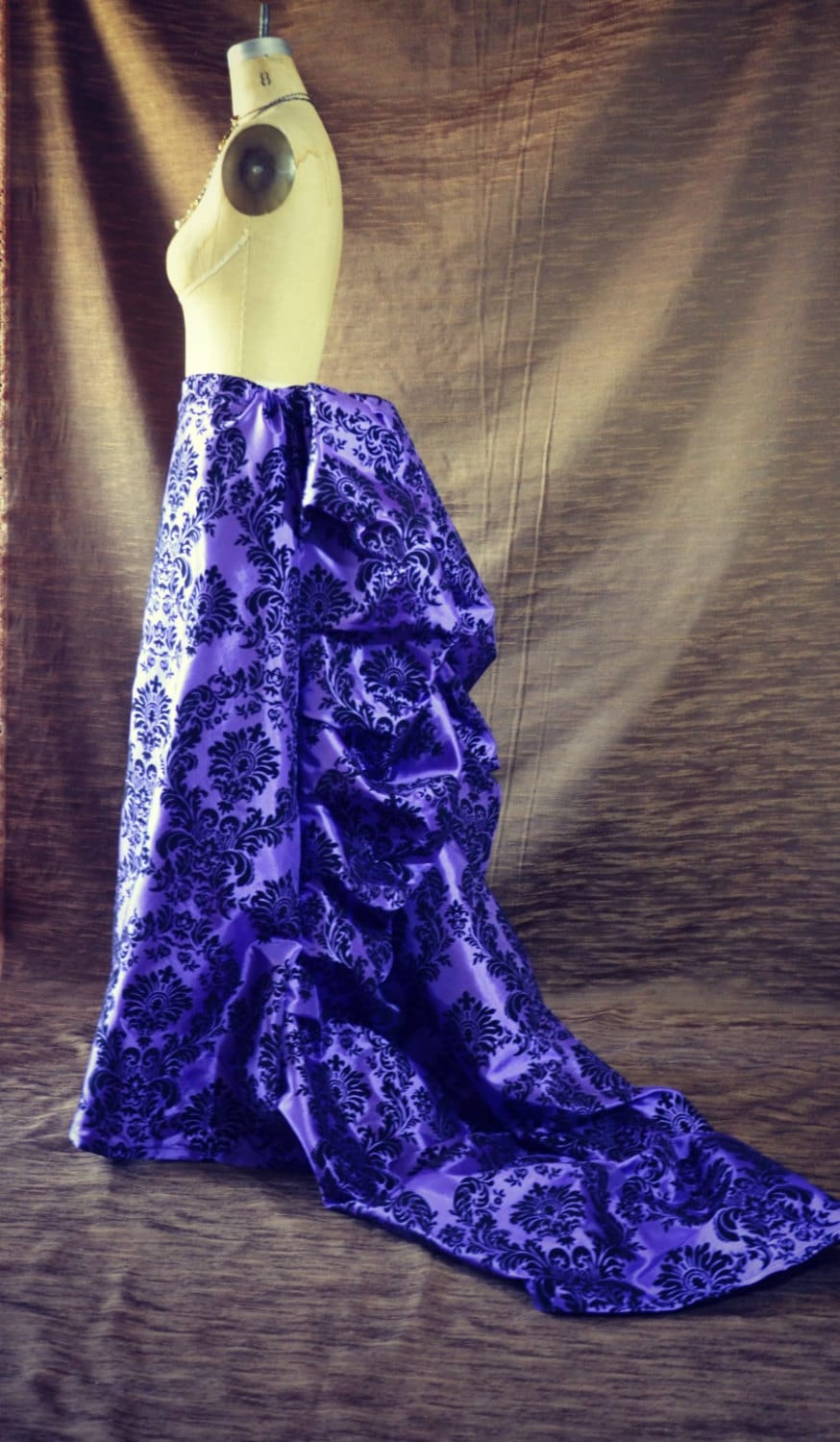 Decadent Victorian Steampunk Royal Purple Damask Bustle Skirt NEW FALL 2013 - WaterlilyWorks