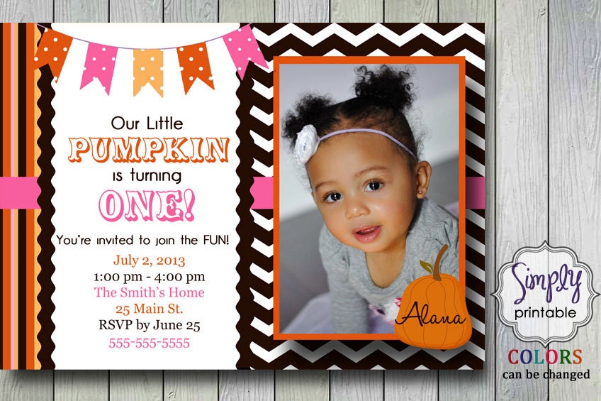 Pumpkin Birthday Invitation for Girls Il_570xn