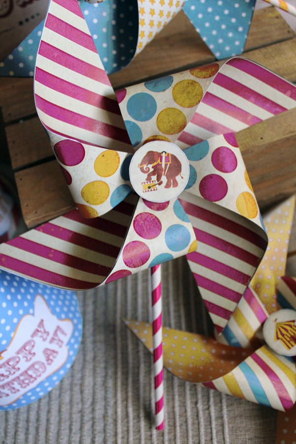 Vintage Circus Pinwheels - Aqua Combo - Kids Birthday Party - DIY PRINTABLE FILES by Sassaby Il_570xn
