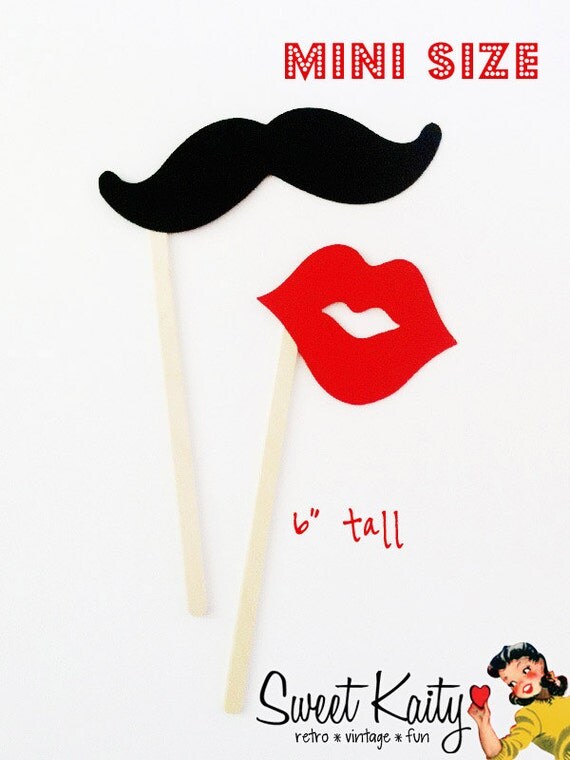 50 Gender Reveal Photo Booth Props - Black Mustaches and Red Lips on a Mini Stick - Kid Friendly - Gender Reveal Party Favors Il_570xn