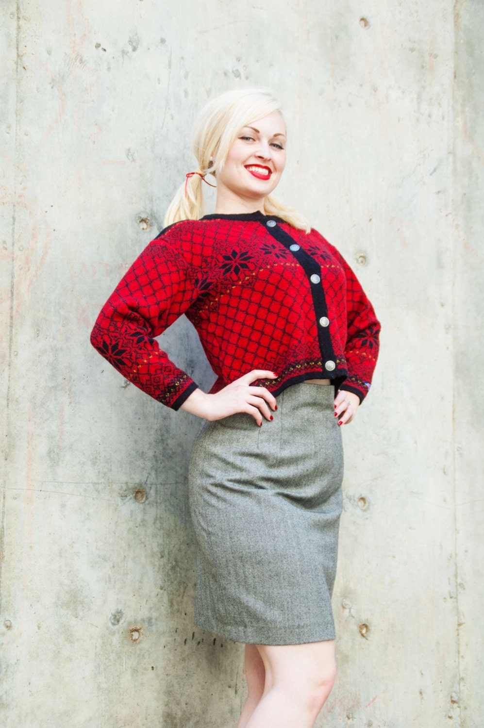 Vintage sweater, red wool, Norsk Wear, Norway, Scandinavian  S - RoseleinRarities