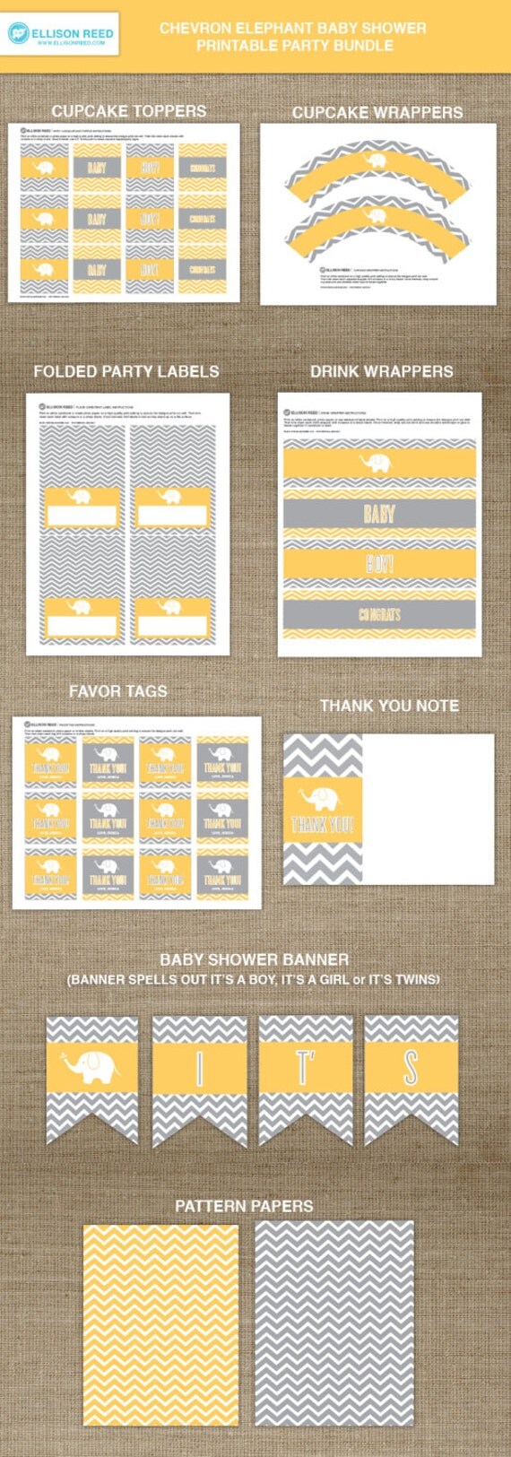 Chevron Elephant Baby Shower Printable - Elephant Printable - Baby Shower Decorations - Boy baby shower - Girl Baby Shower Il_570xn