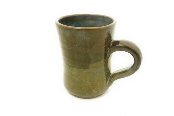 Brown, beige, and pale blue ceramic stoneware mug