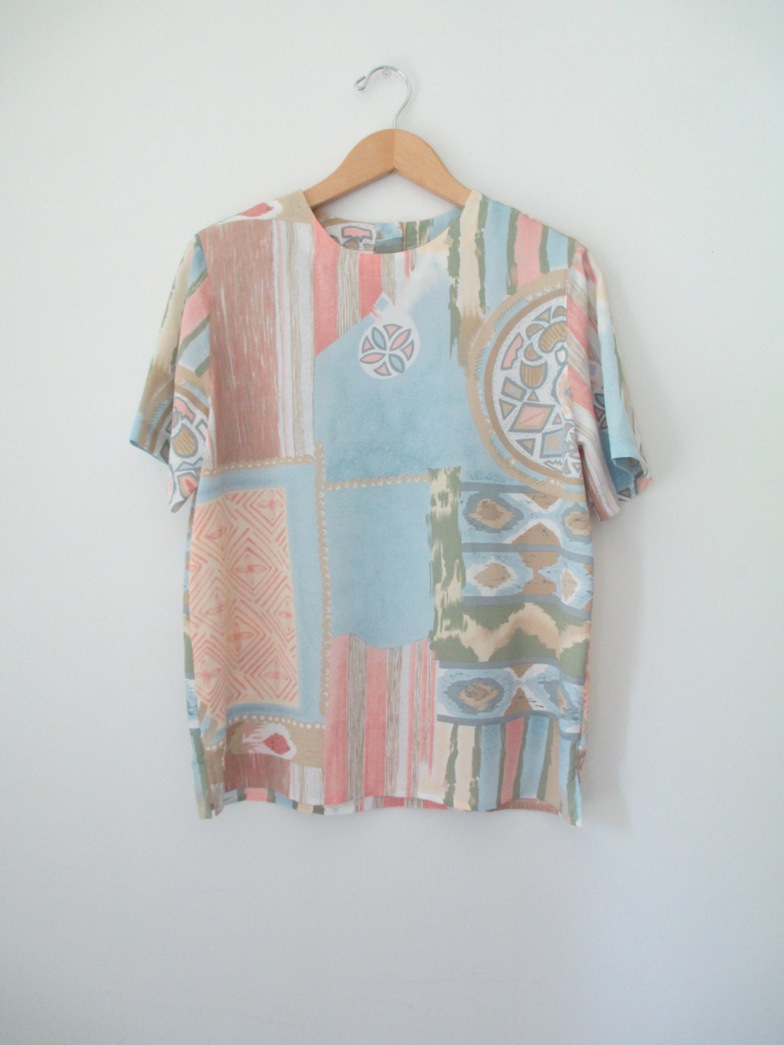 Vtg 90s Blouse w/ Earth Tones SW Print - LucyBlueVintage