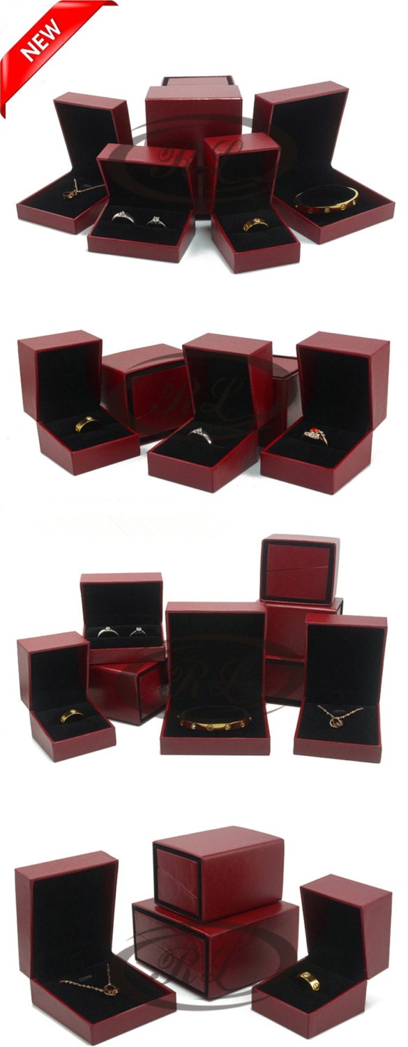Red Wine Jewelry Box Set, Leatherette Box with Case, Ring Box, Earring Box, Pendant Box, Bracelet Box, Wedding Rings Box, Jewelry Box Supply - CharmParts