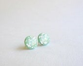 Mint green silver studs- Round post earrings- Elegant jewelry- polymer clay earrings - DivineDecadance