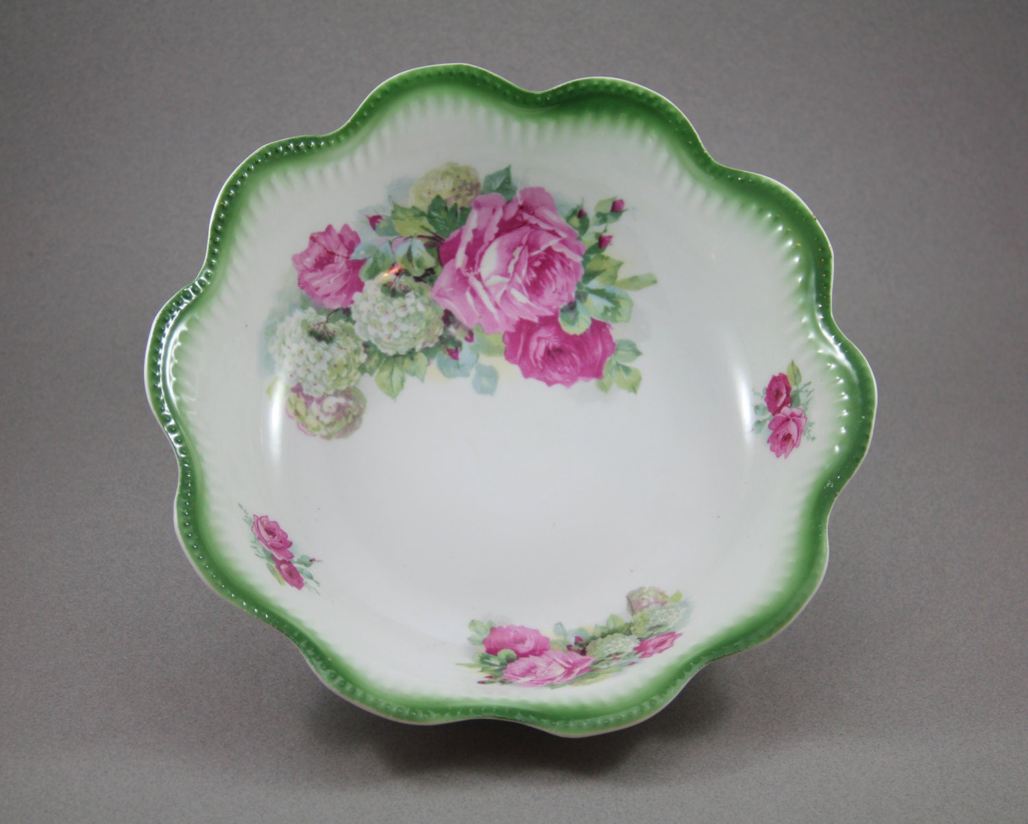 Antique German Porcelain Rose Serving Bowl Circa by tenpennygray