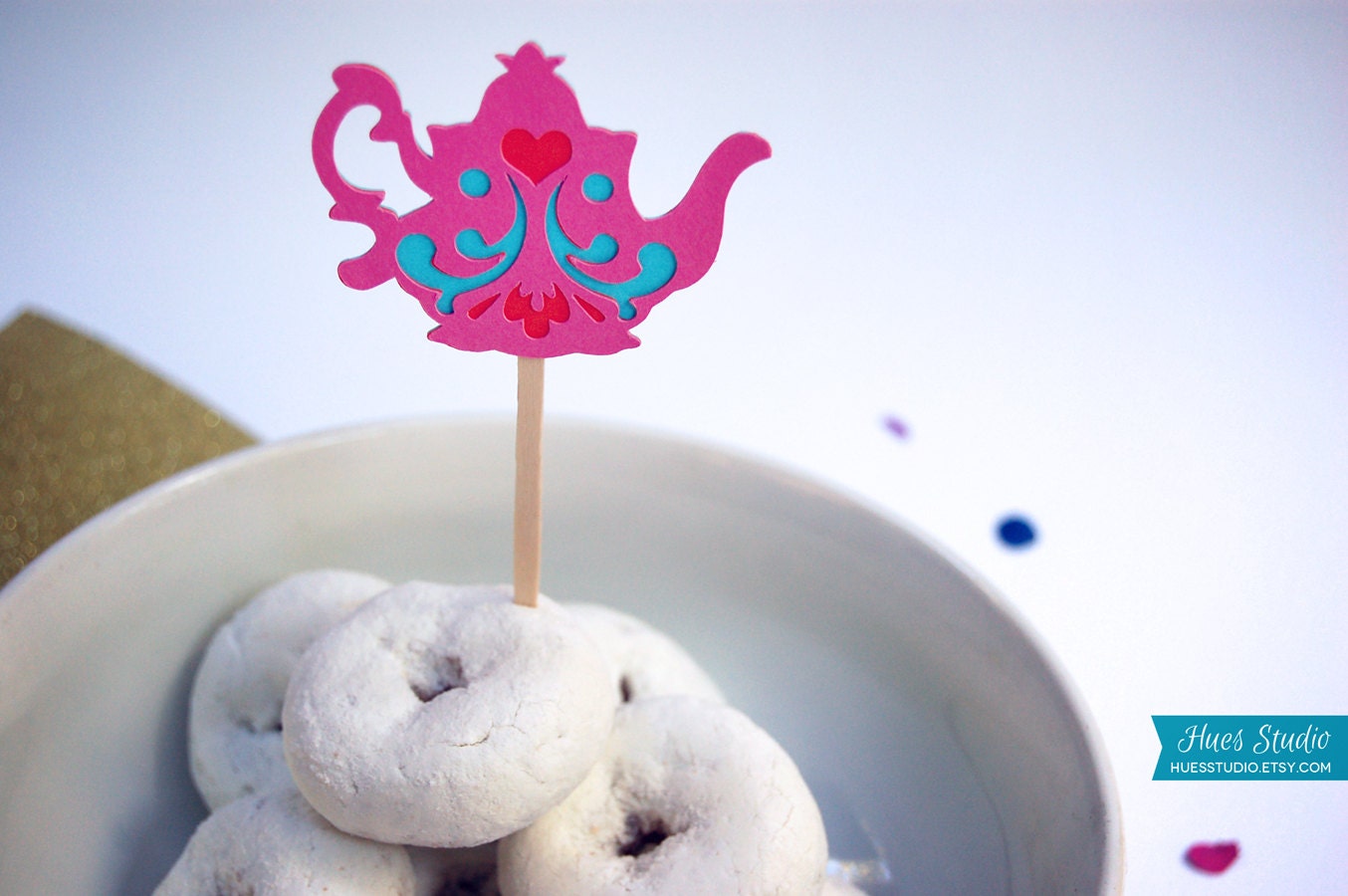 Colorful TEAPOTS // Customizable Party Picks, Toothpicks, Cupcake Toppers, Food Picks (Set of 12) - Hues Studio Design Il_570xn