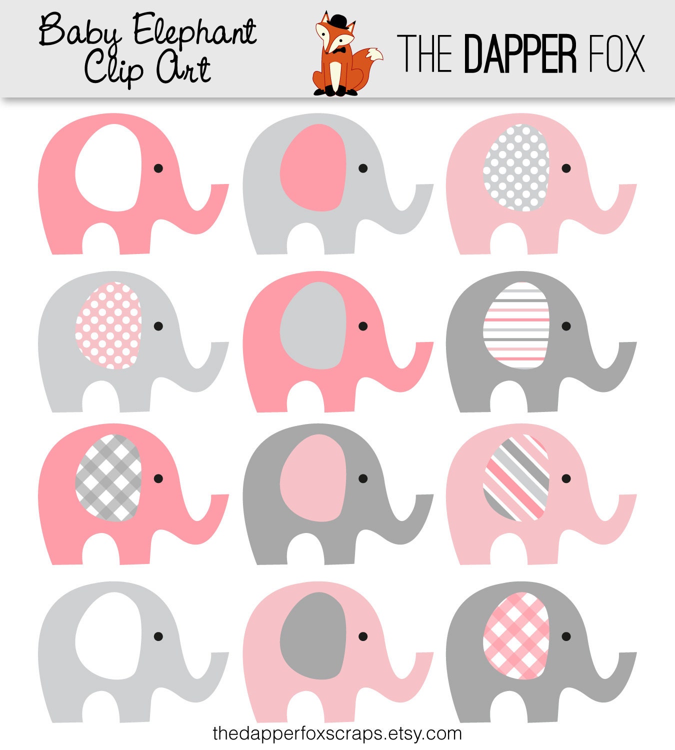 free pink and grey elephant clipart - photo #8