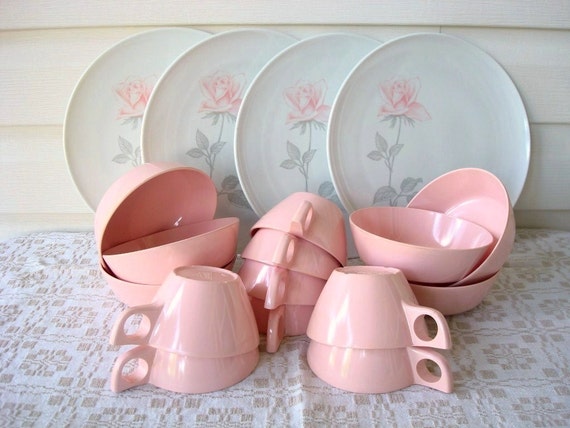 Vintage Pink Melmac Dishes Melamine Dinnerware Set By Kisses4Lucy