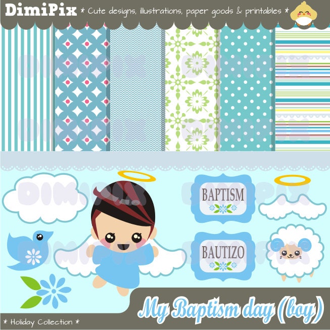 Mi bautizo niño / Party Kit printable / imagenes por DimiPix