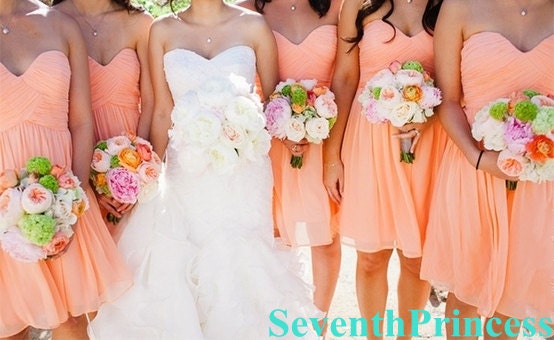Peach Bridesmaid Dress, A-line Sweetheart Short Chiffon Bridesmaid Dress-082001