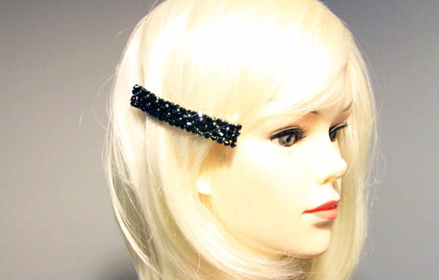 Great Gatsby Inspired Black Beads Beaded Hair Clip Barrette - 1920 20s Inspired Flapper Girl Headpiece