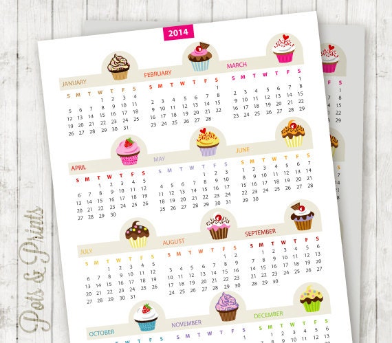 Printable calendar: Cupcake 2014 – Printable wall calendar for the year ...