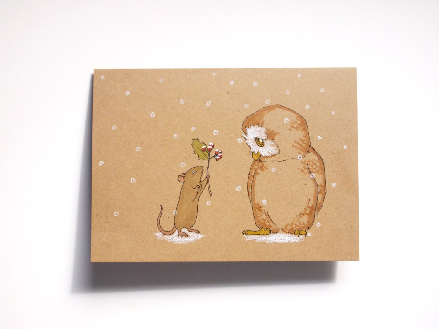 Hand Painted Rustic Christmas Card Set on Recycled Paper - ABunnyandBear