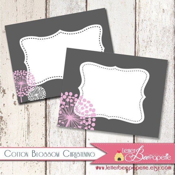 Cotton Blossom Printable Food Tent/Label - Baptism/Christening Coordinate - Baby/Bridal Showers - Birthday Party - Custom DIY Decorations Il_570xn