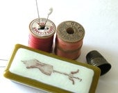 A Sewing Box - for Pins, Needles & Buttons - Dressmakers Form - Vintage Sewing - Amber Gold Fused Glass - nanettebevan