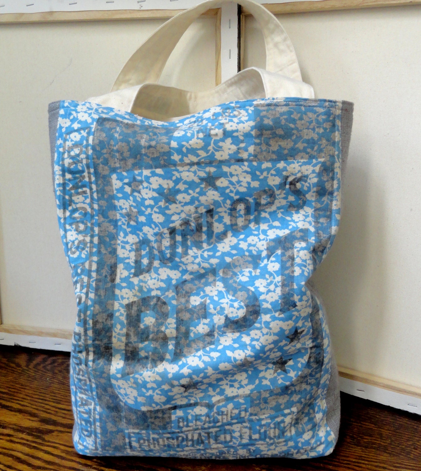 Tote Bag from Vintage Dunlop&#39;s Best Flour Sack Blue by w3bch1ck
