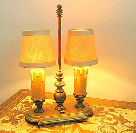 Small Antique Brass Double Student Desk Lamp by Somethingcharming