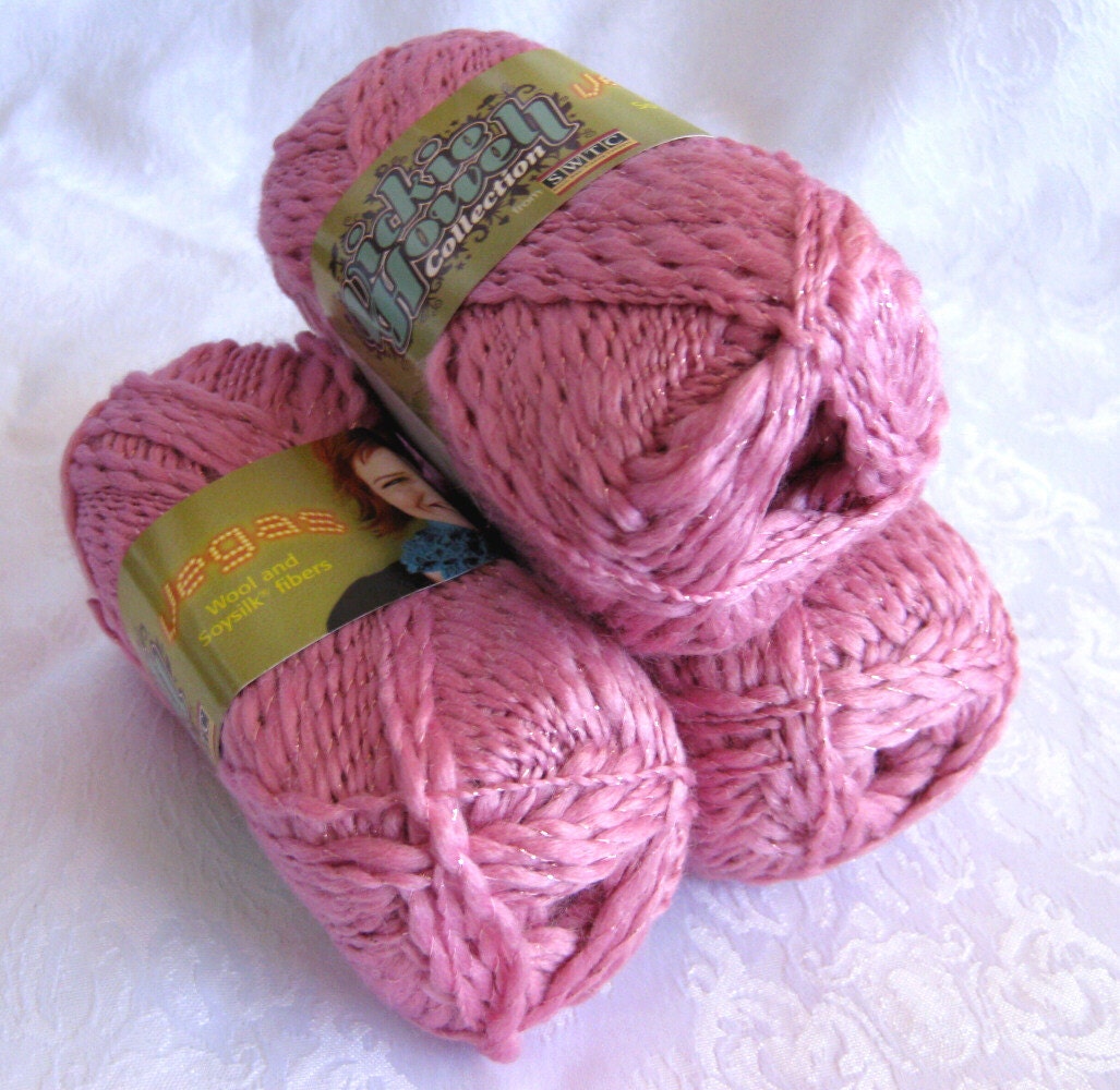 Rose Pink Wool yarn with metallic shimmer SWTC by crochetgal